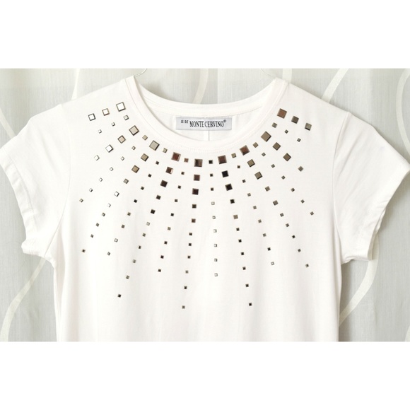 NEW MONTE CERVINO White High Low Cut-out Mirrored Dress | Size M - Picture 5 of 8